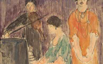ABRAHAM WALKOWITZ (1878 - 1965, RUSSIAN/AMERICAN) Untitled, Trio, (Two Watercolors). i) Pencil an...