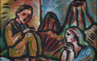 ADRIAN WISZNIEWSKI, BRITISH 1958-, BYRON AND ANNABELLA, Oil on canvas, 10 x 12 in. (25.4 x 30.5 cm.), Frame: 17 x 19 in. (43.2 x 48.3 cm.)