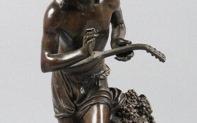 AFTER FRANCISQUE-JOSEPH DURET (FRENCH 1804-1865), BRONZE BACCHANTE PLAYING MANDOLIN