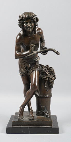 AFTER FRANCISQUE-JOSEPH DURET (FRENCH 1804-1865), BRONZE BACCHANTE PLAYING MANDOLIN