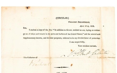 ALBERT GALLATIN Signed 1808 US Treasury Circular