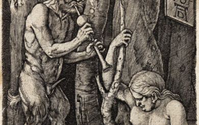 JOHANNES WIERICX (after Dürer) The Satyr's Family. Engraving, 1566. 115x70 mm; 4 5/8x2...