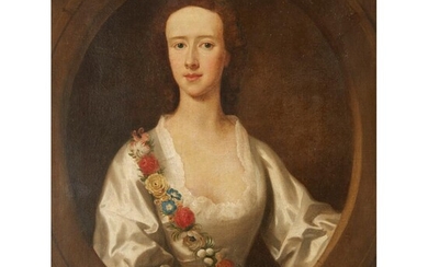 ALLAN RAMSAY (SCOTTISH 1713-1784) HALF LENGTH PORTRAIT OF A LADY SAID TO BE MISS MACKINTOSH