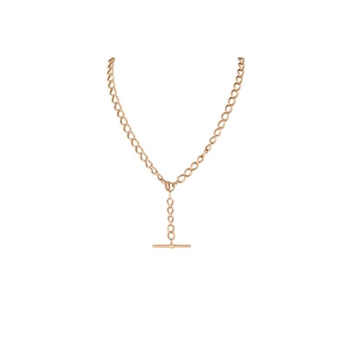 AN ANTIQUE 9CT GOLD ALBERT NECKLACE, with T-Bar, each link s...