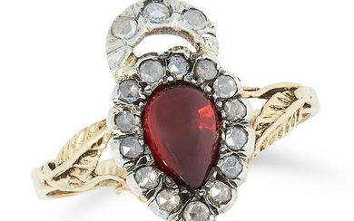 AN ANTIQUE GARNET AND DIAMOND RING comprising of a