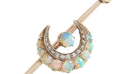 AN ANTIQUE OPAL AND DIAMOND BROOCH, 19TH CENTURY in