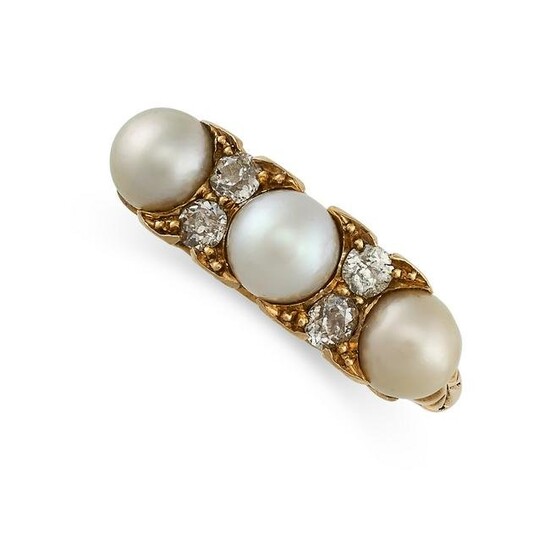 AN ANTIQUE PEARL AND DIAMOND DRESS RING in 18ct yellow