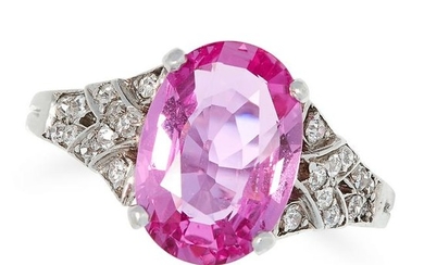 AN UNHEATED 3.76 CARAT PINK SAPPHIRE AND DIAMOND RING