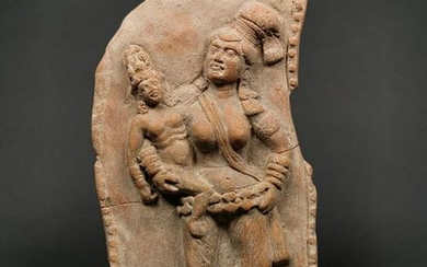 ANCIENT INDIAN YAKSHI WITH CROWNED CHILD