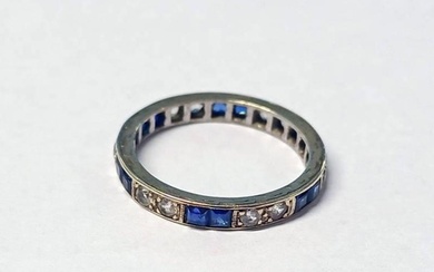 ART DECO STYLE SAPPHIRE SET ETERNITY RING - 2.2G, RING SIZE:...