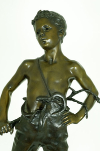 After Charles Vital-Cornu- Le Siffleur - a large statue of a farm boy - 69 cm - Bronze - mid 20th century