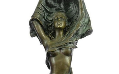After Erte, Nude Bronze Statue, Beneath The Wind