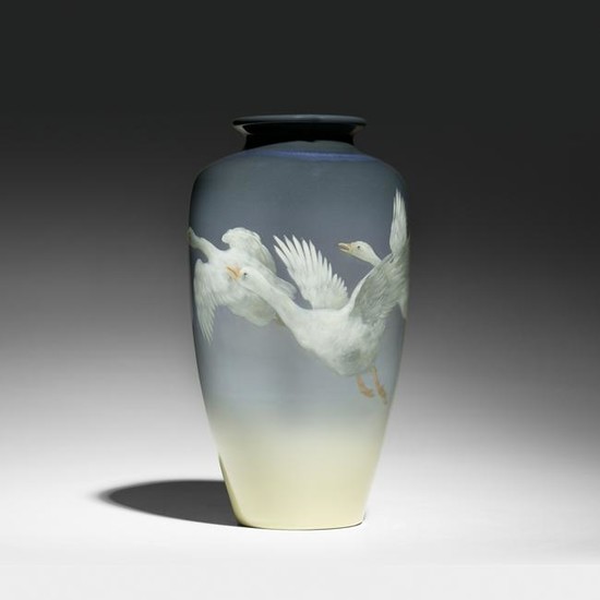 Albert R. Valentien, Iris Glaze vase with flying geese