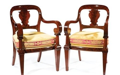 American Classical Carved Mahogany Armchairs