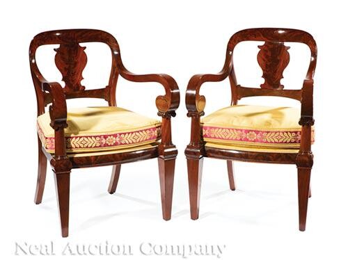 American Classical Carved Mahogany Armchairs