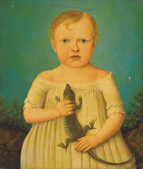 American School(?), 19th/20th Century, A Child holding a Lizard