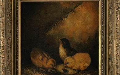 American School, Oil on Canvas, Three Chicks