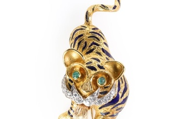 An 18ct gold, enamel and diamond novelty brooch, by Kutchinsky