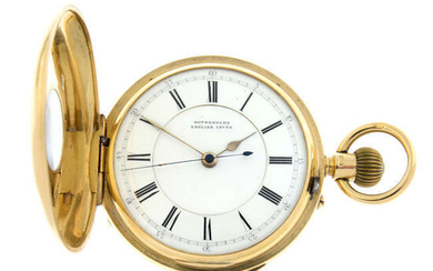 An 18ct yellow gold half hunter centre seconds pocket watch by Rotherhams, 50.5mm.