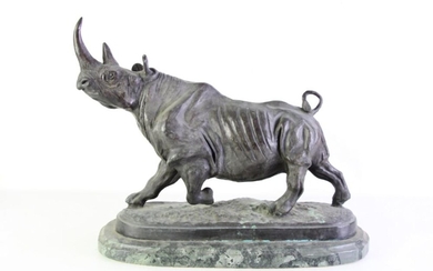 An After Isidore Bonheur Bronze Sculpture of a Rhino (H44cm W 57cm)