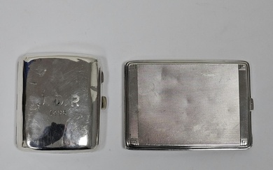 An Art Deco silver rectangular cigarette case, engine turned...