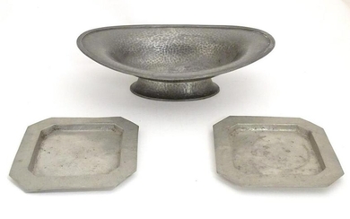 An Arts & Crafts TW & Co. hammered pewter pedestal bowl