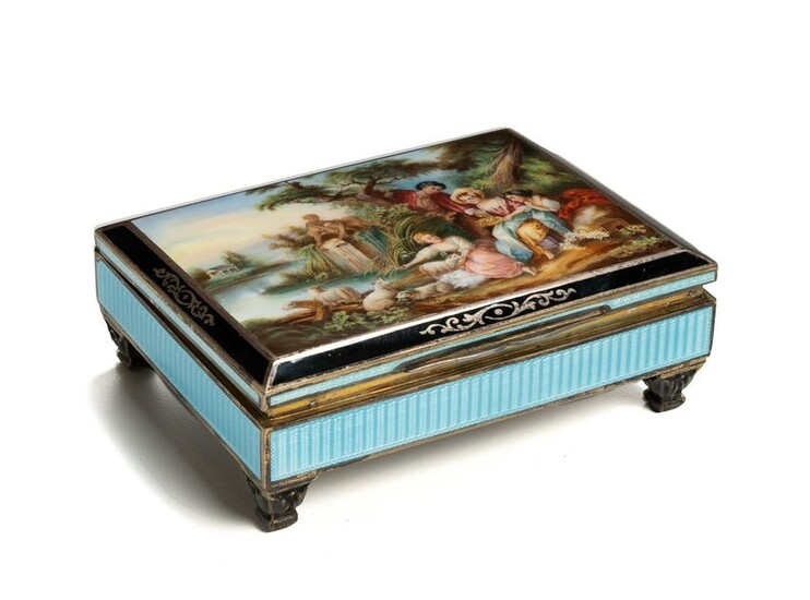 An Austrian sterling silver and guilloche vanity box