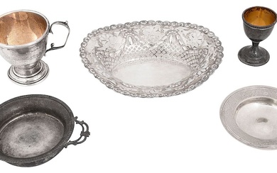 An Edwardian silver dish and other silver