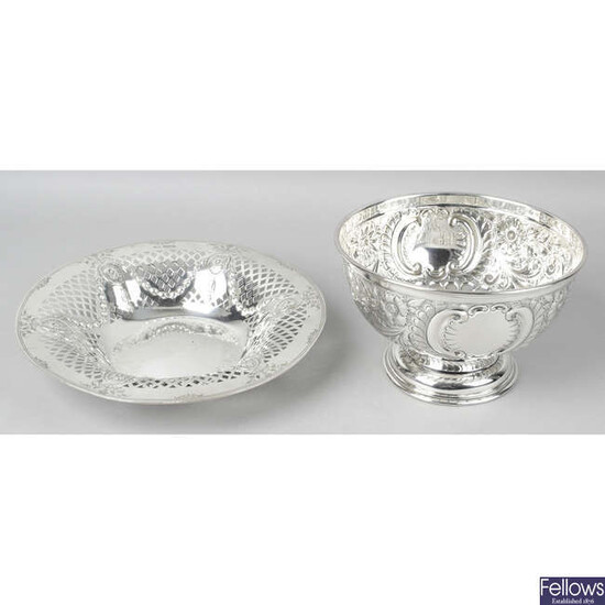 An Edwardian silver rose bowl, together with a late Victorian pierced silver dish. (2).