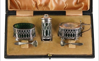 An English Silver Condiment Suite.