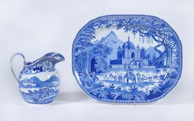 An English blue and white printed 'Mausoleum of Sultan Purveiz near Allahabad' serving dish attributed to Herculaneum