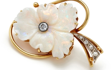 An Opal, Diamond and Gold Brooch