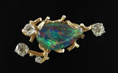 An Opal & Diamond Brooch.