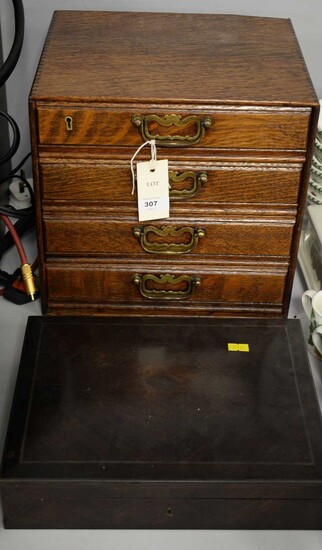 An early 20th Century stained oak chest and another box.