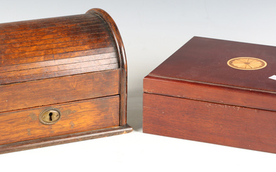 An early 20th century oak tambour roll-top cigar box, width 29cm, together with a modern cigar humid