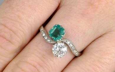 An early 20th century platinum emerald and old-cut