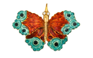 An enamel and diamond butterfly brooch