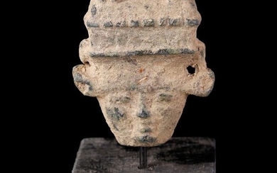 Ancient Egyptian Bronze upper part of a Hator Systrum, showing the Goddess Head (double faced)