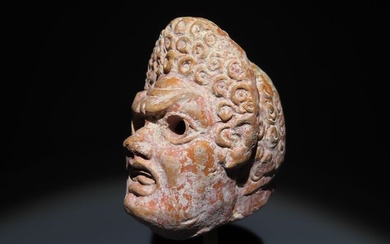 Ancient Greek Terracotta Hellenism, Theater mask of an old woman. Best Quality. 5.4 cm H.