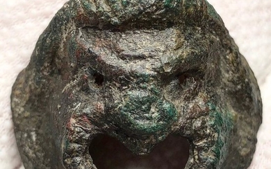 Ancient Roman Bronze Decorative Theatre Comedy Mask, same type like the big marble one found in emperor Hadrian's Villa.