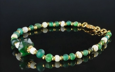Ancient Roman Glass Bracelet with green and white glass beads - (1)