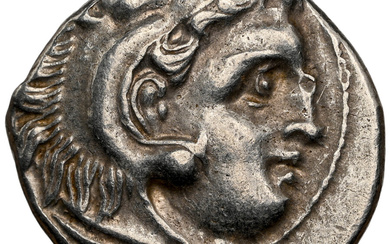 Ancients: , MACEDONIAN KINGDOM. Alexander III the Great (336-323 BC). AR drachm (17mm, 3.99 gm, 11h). NGC Choice XF 4/5 - 3/5, marks....