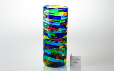 Angelo Ballarin - F&M BALLARIN Murano - Cylindrical "Acqumarina" Vase - Glass
