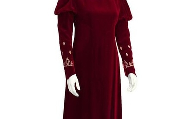 Annacat Red Velvet Gown with Gold & Silver Details