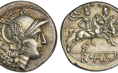 Anonymous, Denarius, Rome, after 211 BC; AR (g 4,13; mm...