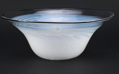 Anthony Stern large white swirling art glass bowl