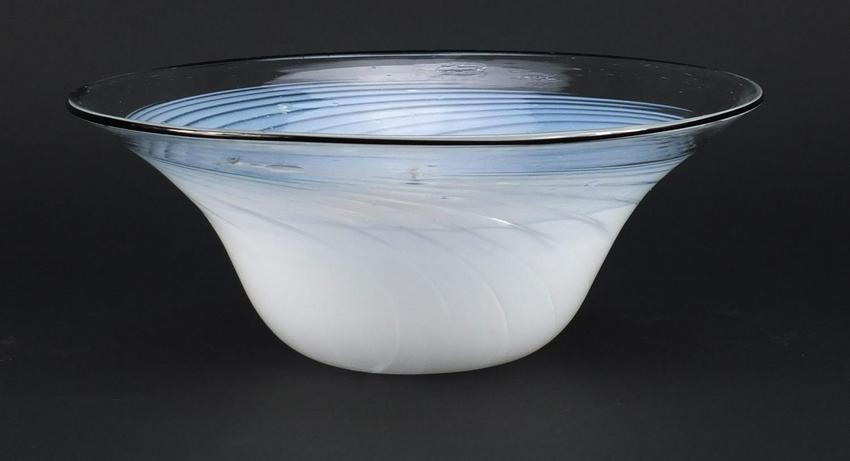 Anthony Stern large white swirling art glass bowl