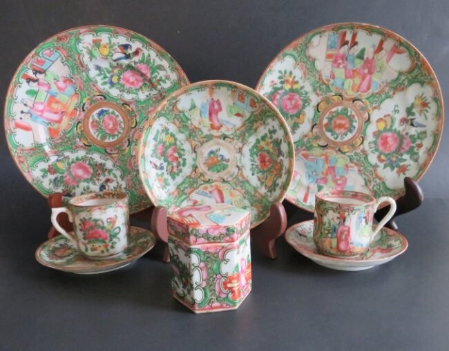 Antique Chinese Tea Set Rose Medallion Late Qing 1890s