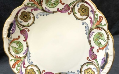 Antique Crown Saxe Painted Acanthus Plate, Germany