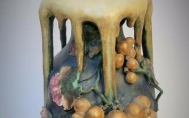 Antique EDDA Amphora Pottery Vase with Gold Grape